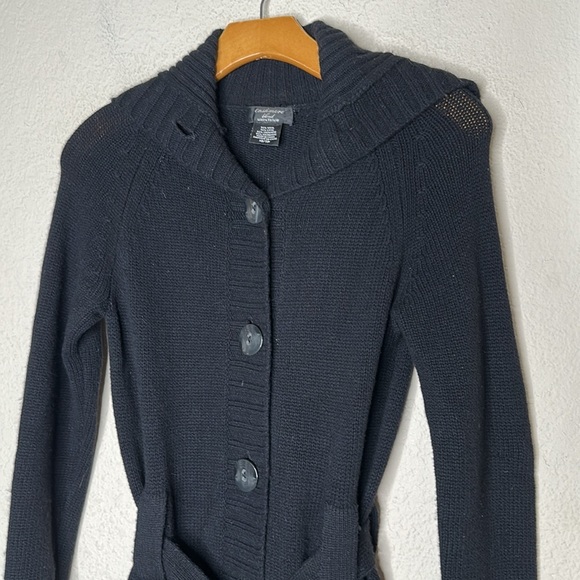 Lord & Taylor Cashmere Wool Cardigan Trench Sweater Black XS Quiet Luxury Preppy - Picture 4 of 8